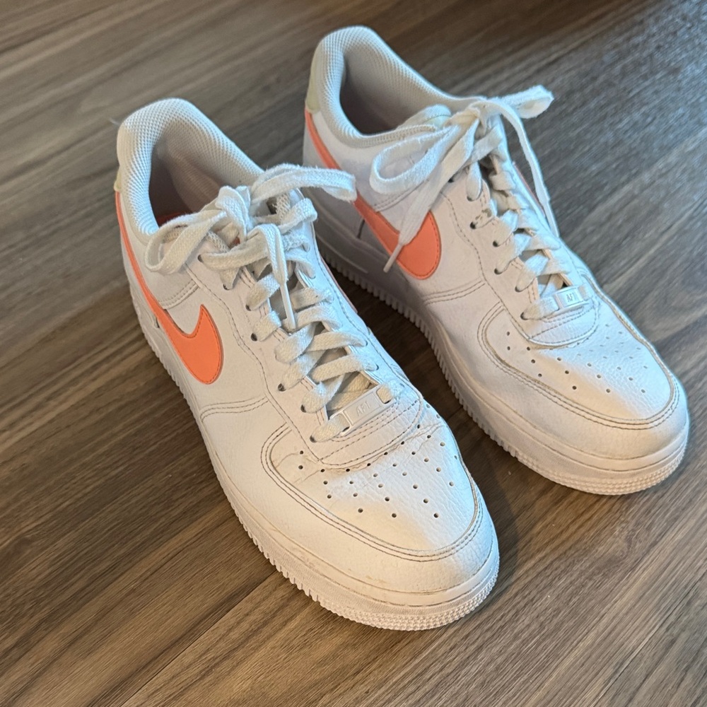 Nike Air Force 1 Sneakers with Coral Orange Swoosh